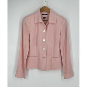 Chaps 100% linen twill blazer jacket Size 4 pink lined single breasted